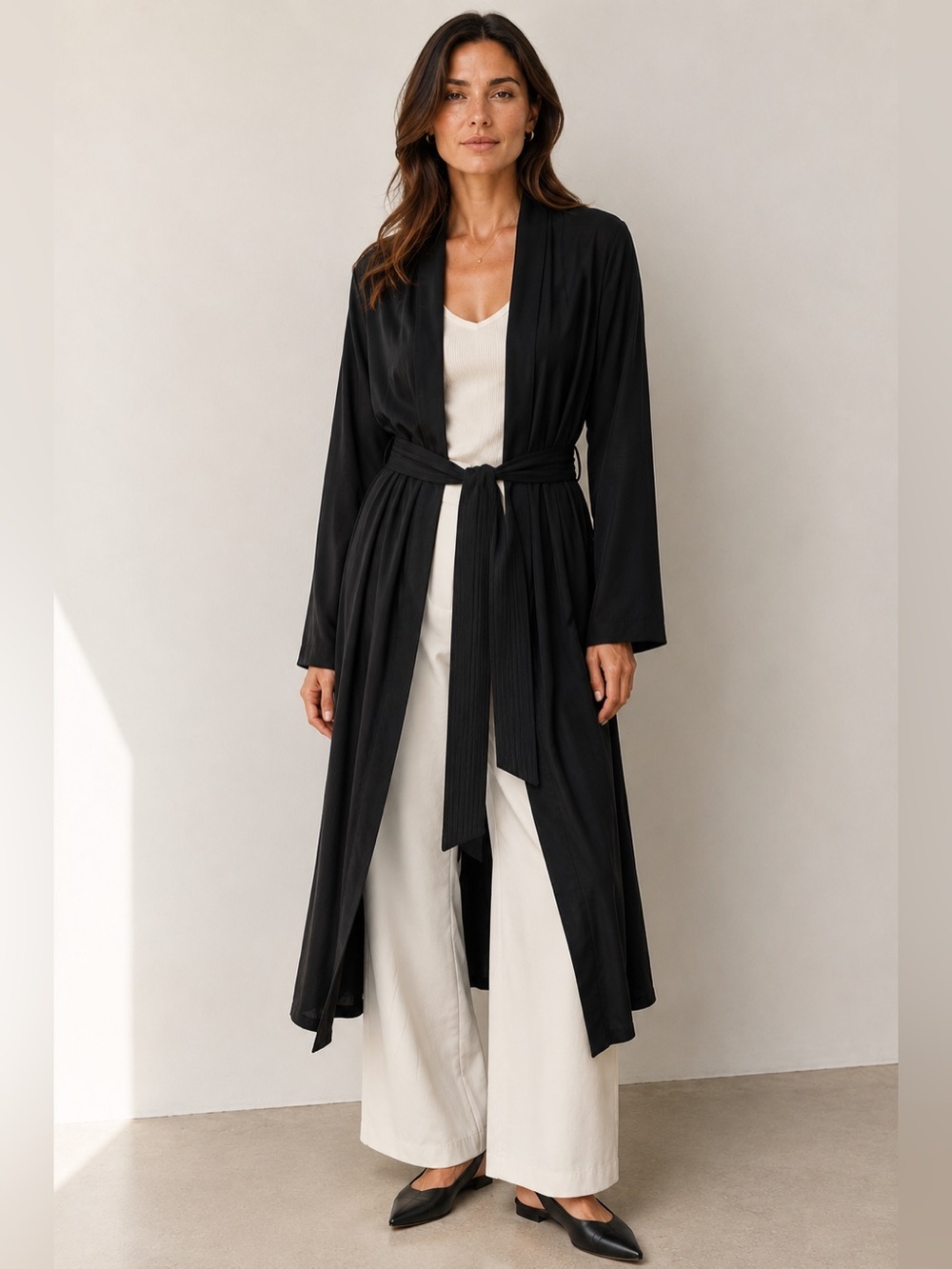 Aritzia Babaton Kahlo Robe Black Cupro Duster Jacket Size S